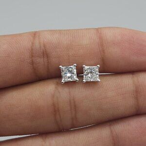 14Kt Gold 2 Ct Princess Cut Square Lab Grown Diamond Stud Earrings